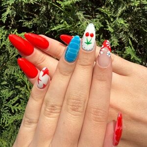 Red and Blue Cherry Nail Art Press On Nails